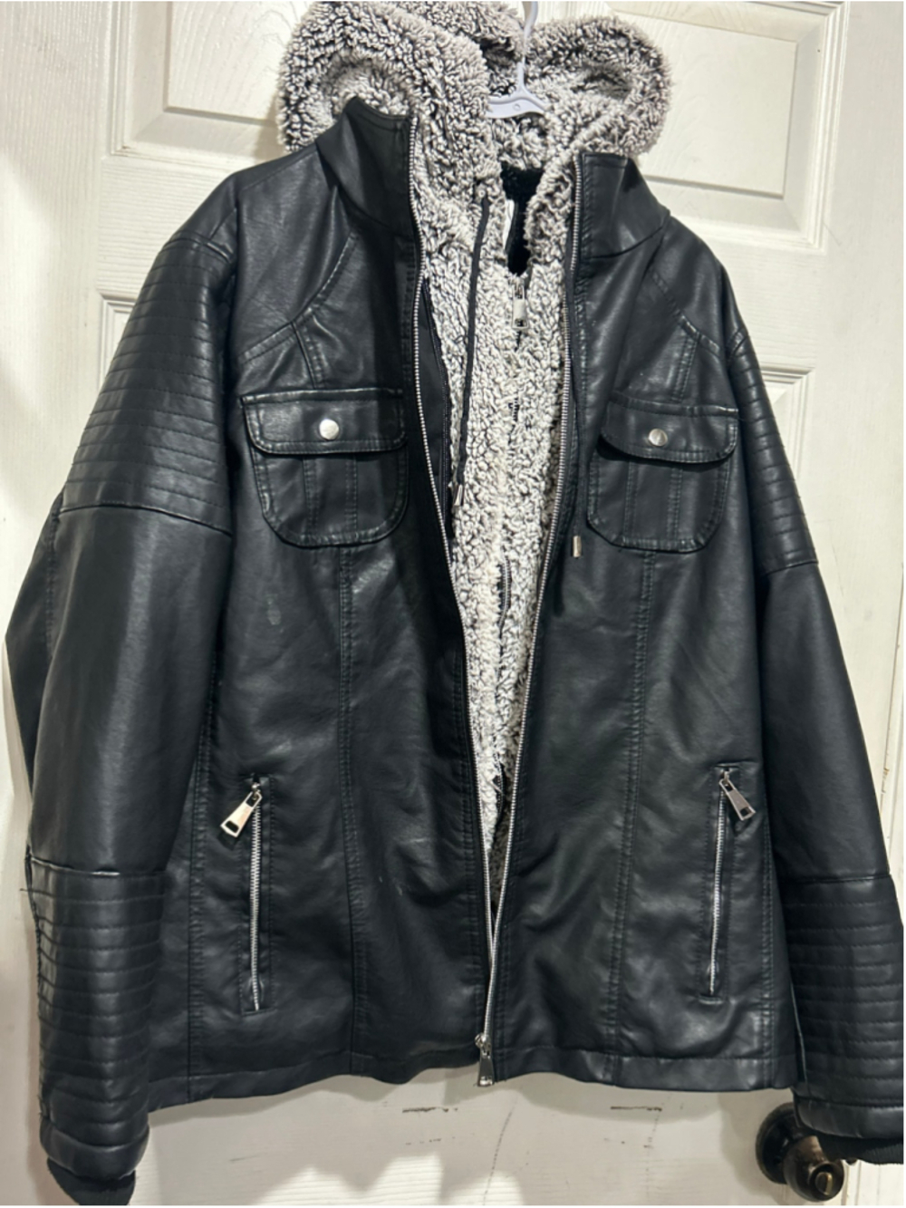 Royalty For Me Faux Leather Sherpa Lined Jacket Black 3X